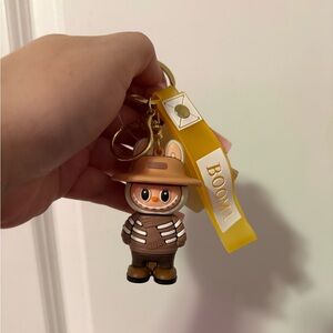 Playful Brown Bear Keychain with Yellow BOOM Strap